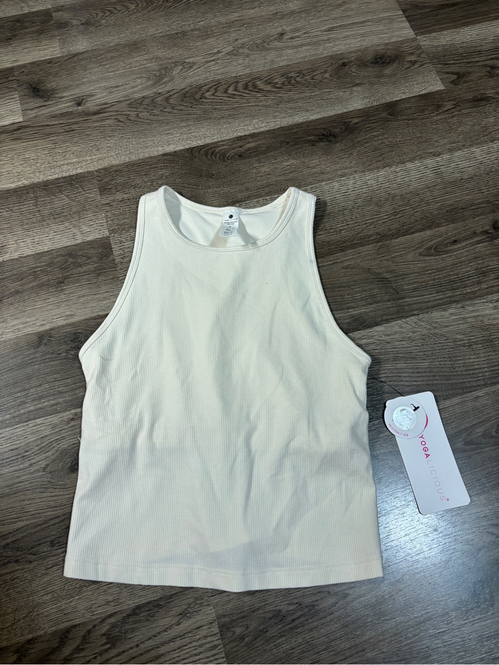 Yogalicious Cream Ribbed High-Neck Crop Tank